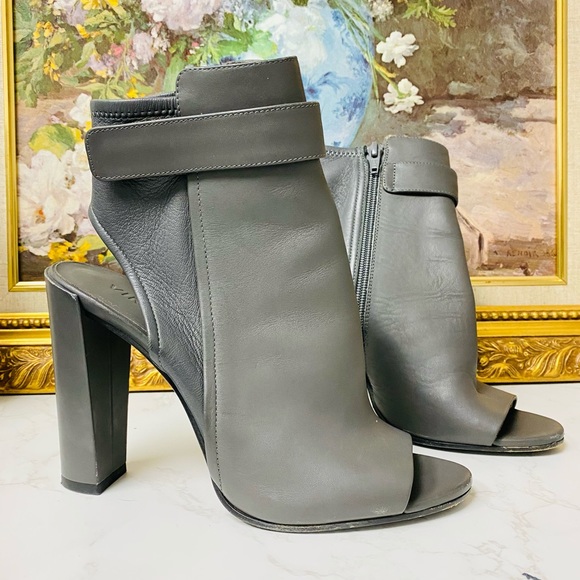 Vince Shoes - VINCE. Brigham leather peep toe bootie graphite